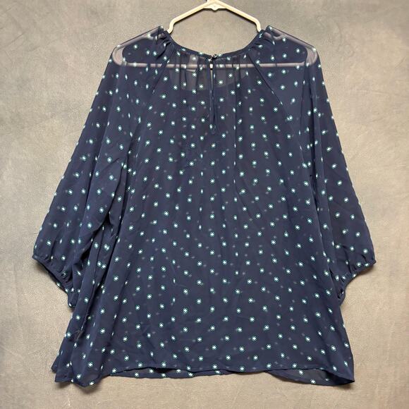 Old Navy Navy Sheer Printed Peasant Blouse XL Boho Cottagecore Geometric Top - Picture 7 of 10